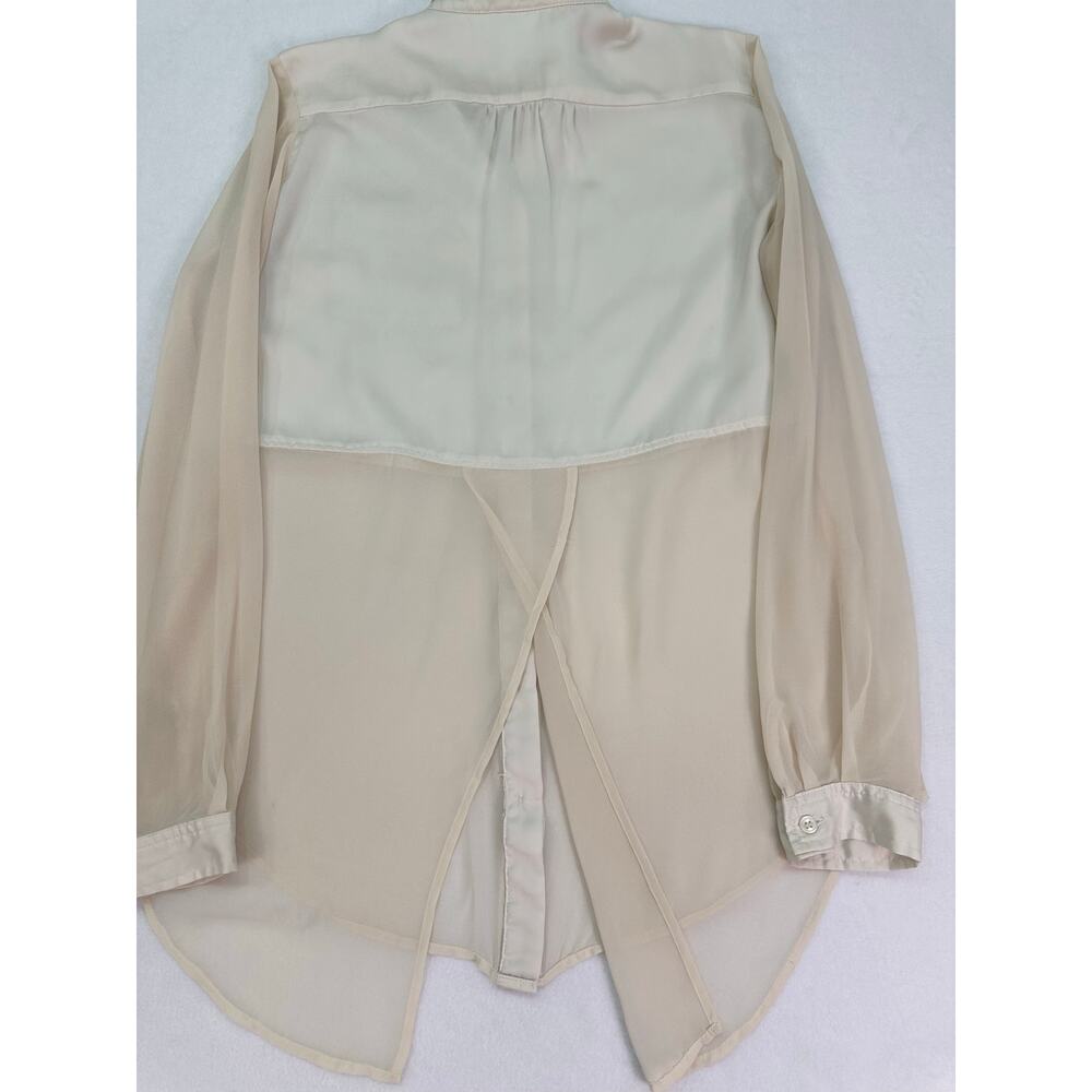 Free People Ivory Sheer Panel Button Up Tunic Top Tuxedo Back Size Small - Picture 8 of 13